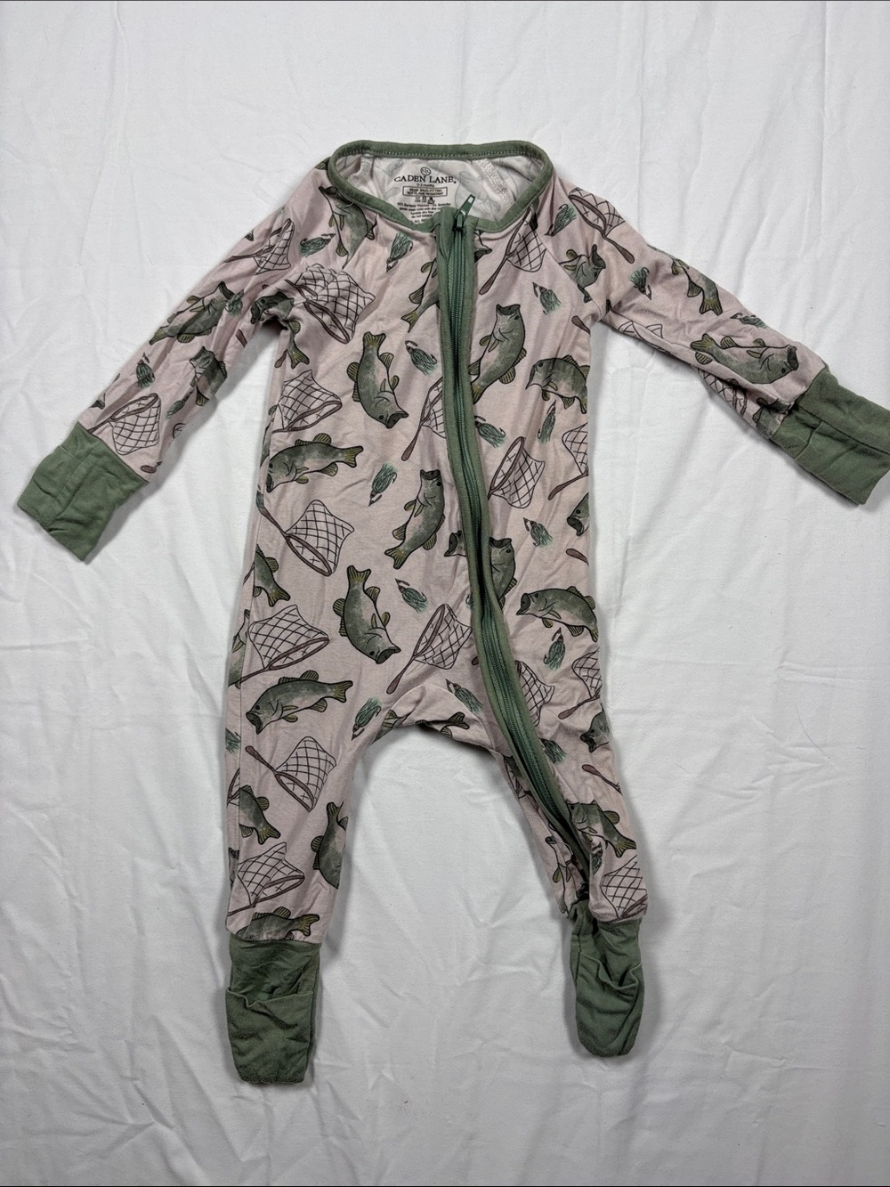 Caden Lane Green Fish-Print Footed One-Piece
